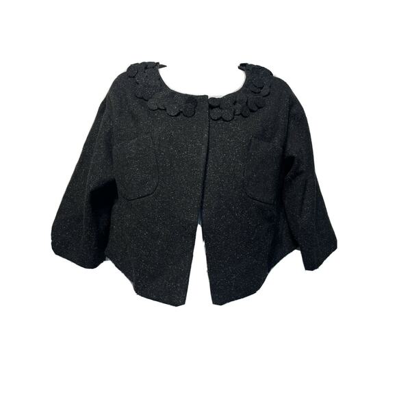 Robert Rodriguez Women’s Size 6 Black Spotted Wool Silk Cape Coat - Picture 1 of 11